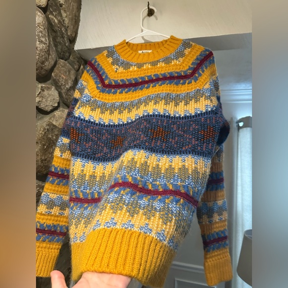 Acne Studios $470 Wool alpaca Yellow Multi-Stripe Jacquard Knit Crewneck Sweater - Picture 13 of 16